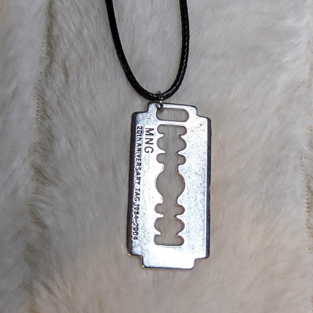 Large Razor Blade Silver Gothic Charm on a Rope Necklace - Picture 2 of 5